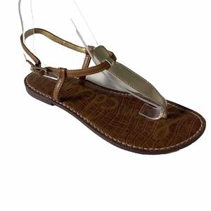 Sam Edelman Gigi T Strap Flat Sandal Gold Metallic Thong Brown Ankle Str…